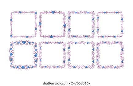 Hand drawn flat design hearts border and frame collection.