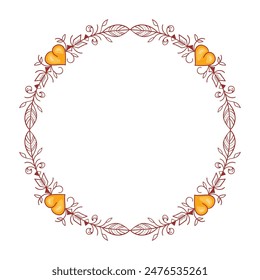 Hand drawn flat design hearts border and frame