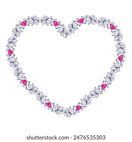 Hand drawn flat design hearts border and frame.