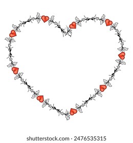 Hand drawn flat design hearts border and frame.