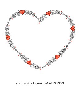 Hand drawn flat design hearts border and frame.