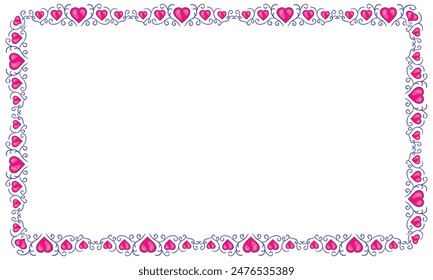 Hand drawn flat design hearts border and frame.