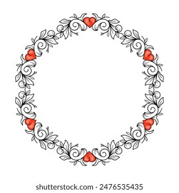 Hand drawn flat design hearts border and frame