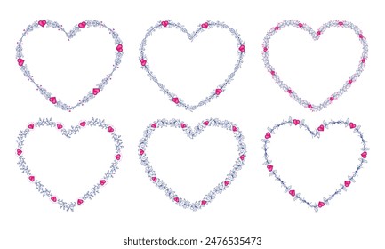 Diseño plano dibujado a mano corazones borde y marco colección.