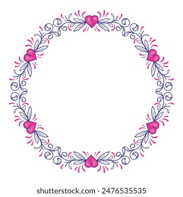 Hand drawn flat design hearts border and frame