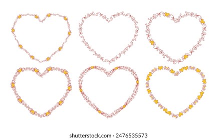 Hand drawn flat design hearts border and frame collection.
