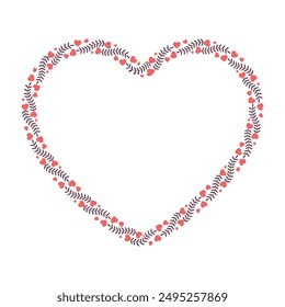 Hand drawn flat design hearts border and frame.