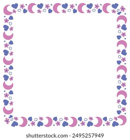 Hand drawn flat design hearts border and frame.