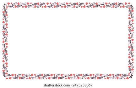 Hand drawn flat design hearts border and frame.