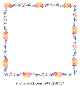 Diseño plano dibujado a mano corazones borde y marco.