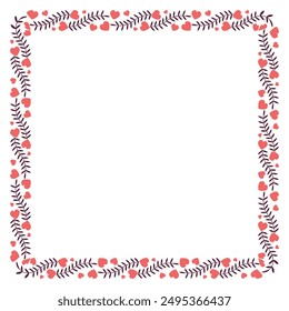 Handgezeichnete flache Design Herzen Rand und Rahmen.