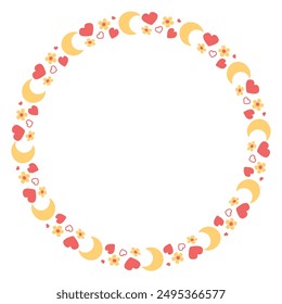 Hand drawn flat design hearts border and frame.