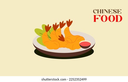 Hand Drawn Flat Design Illustration of Chinese Food
