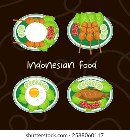 Hand drawn flat design Indonesian food illustration