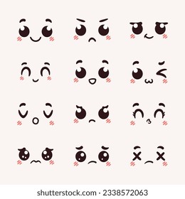 Hand drawn flat design kawaii face collection