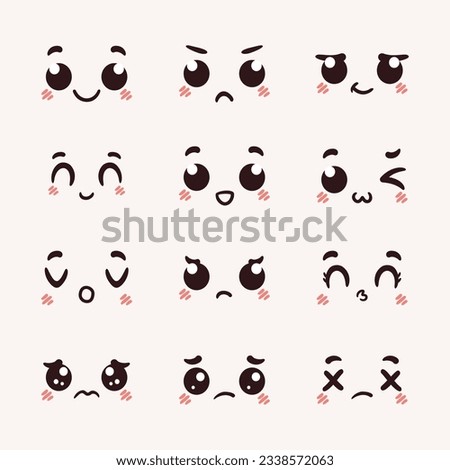 Hand drawn flat design kawaii face collection