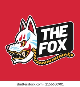 hand drawn flat design kitsune logo template