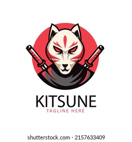 hand drawn flat design kitsune logo