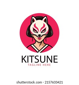 hand drawn flat design kitsune logo
