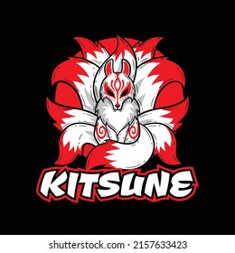 hand drawn flat design kitsune logo