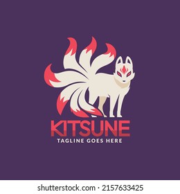 hand drawn flat design kitsune logo