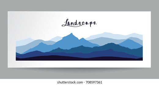 Hand drawn flat design, mountains landscape with calligraphy, illustration vector design.