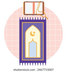 Hand drawn flat design prayer mat illustration