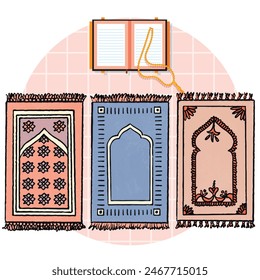 Hand drawn flat design prayer mat illustration