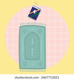Hand drawn flat design prayer mat illustration