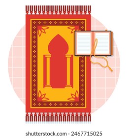 Hand drawn flat design prayer mat illustration