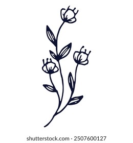 Hand drawn flat design simple flower outline on white.
