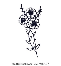 Hand drawn flat design simple flower outline on white.