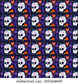 hand drawn flat design style dia de muertos pattern vector