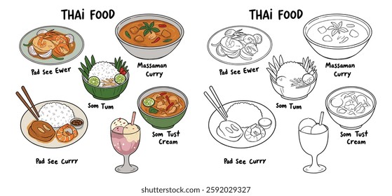  Hand drawn flat design Thai food vector Clipart Illustration with a white background 
