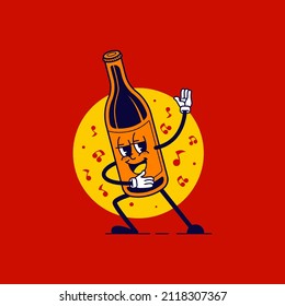 Dibujo manual diseño plano botellas de moda retro personaje de dibujos animados