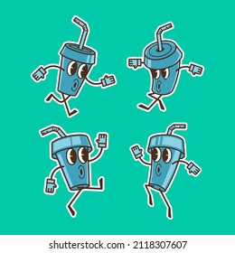 Hand drawn flat design trendy paper mug cartoon character element collection set