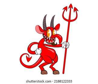 Hand drawn flat design trendy cartoon devil isolated on white background