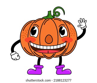 Diseño plano dibujado a mano dibujos a la moda caricatura calabaza de halloween