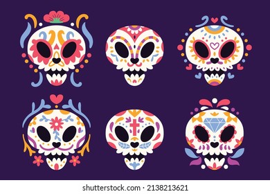 vector conjunto de colección de cráneos dibujado a mano