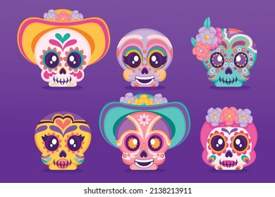 vector conjunto de colección de cráneos dibujado a mano