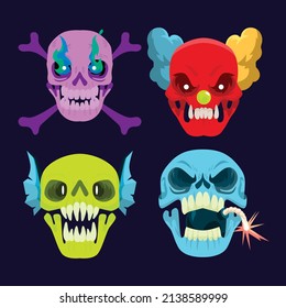 hand drawn flat dia de muertos skulls collection set vector