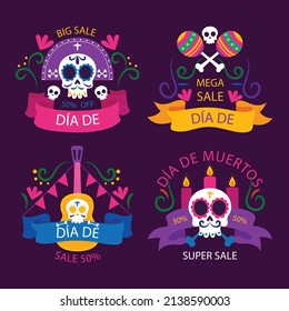 hand drawn flat dia de muertos skulls collection set vector