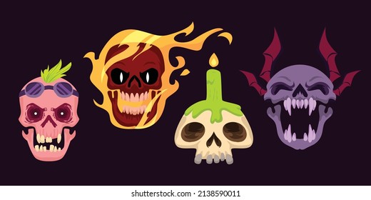 hand drawn flat dia de muertos skulls collection set vector