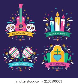 hand drawn flat dia de muertos skulls collection set vector