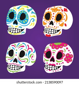 hand drawn flat dia de muertos skulls collection set vector