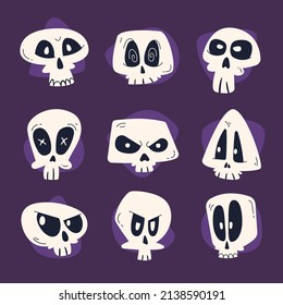 hand drawn flat dia de muertos skulls collection set vector