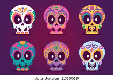 vector conjunto de colección de cráneos dibujado a mano