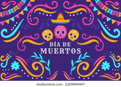 hand drawn flat dia de muertos illustration background. translation: day of the dead