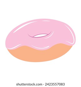 Hand drawn flat donut isolated on a white background. Cute, colorful donut with pink glaze. Simple modern design. Realistic vector illustration in flat style