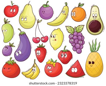 hand drawn flat doodle adorable fruit color collection